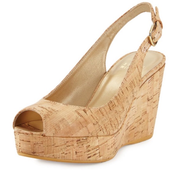 Stuart Weitzman Jean Allover-Cork Peep-Toe Wedge